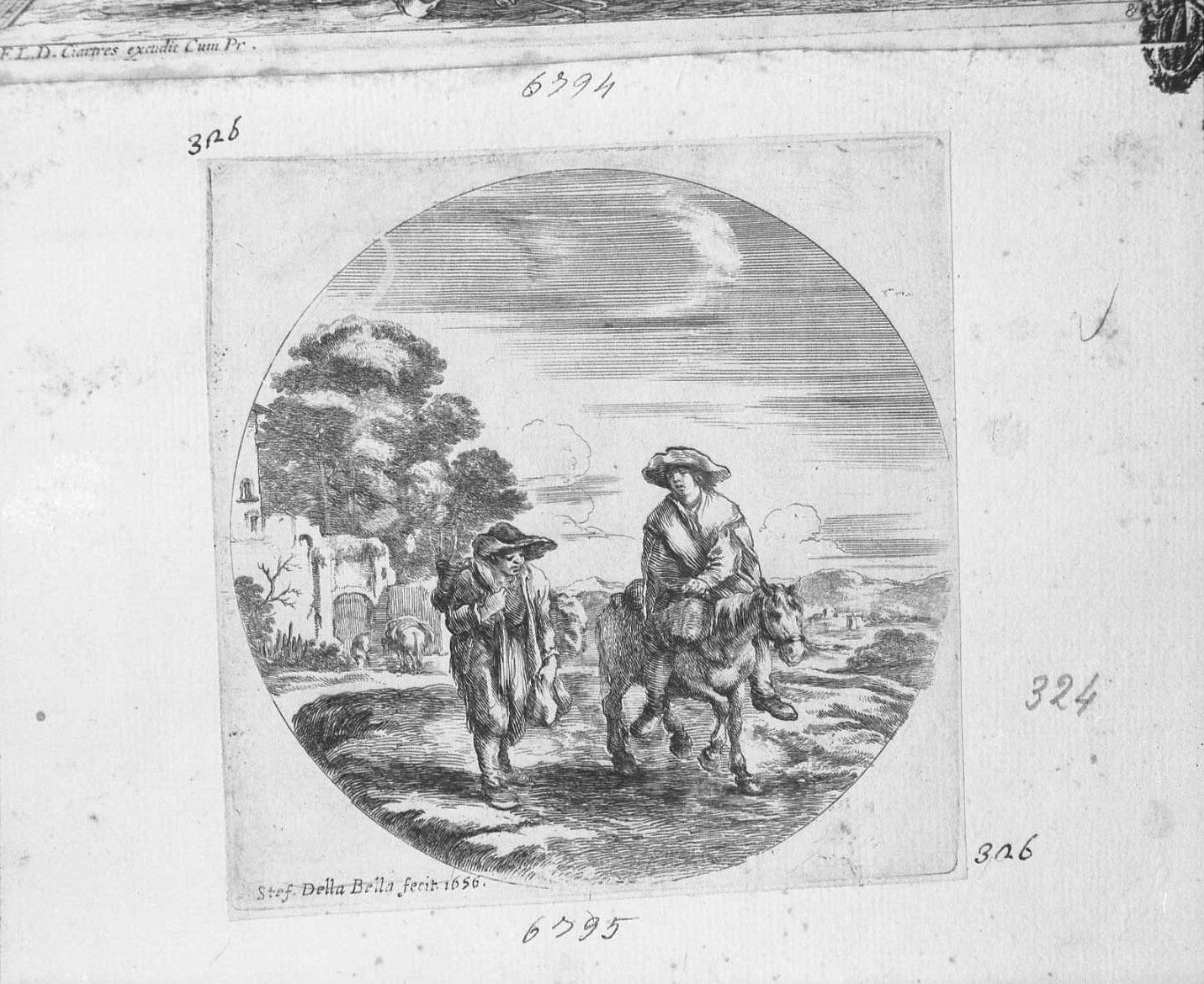 Contadino a cavallo ed altro in piedi, figure (stampa tagliata) di Della Bella Stefano (sec. XVII)