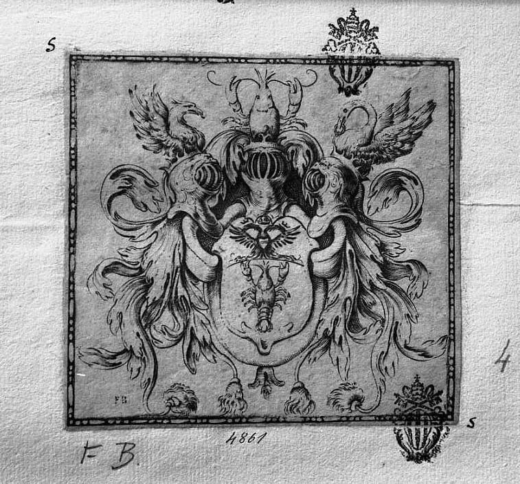 Stemma gentilizio con granchio (stampa smarginata) di Brizio Francesco (secc. XVI/ XVII)
