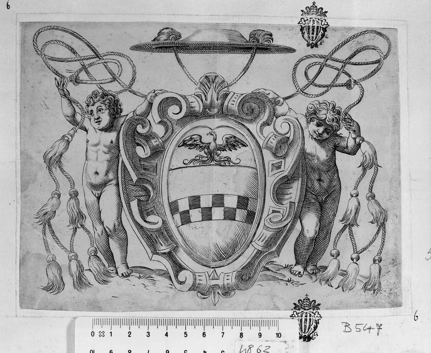 Stemma gentilizio tra due putti, in mezzo un'aquila (stampa tagliata) di Brizio Francesco (secc. XVI/ XVII)