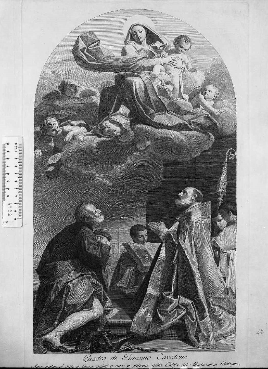 San Petronio, san Alò e Vergine col Bambino in gloria (stampa) di Traballesi Giuliano, Cavedoni Giacomo (secc. XVIII/ XIX)