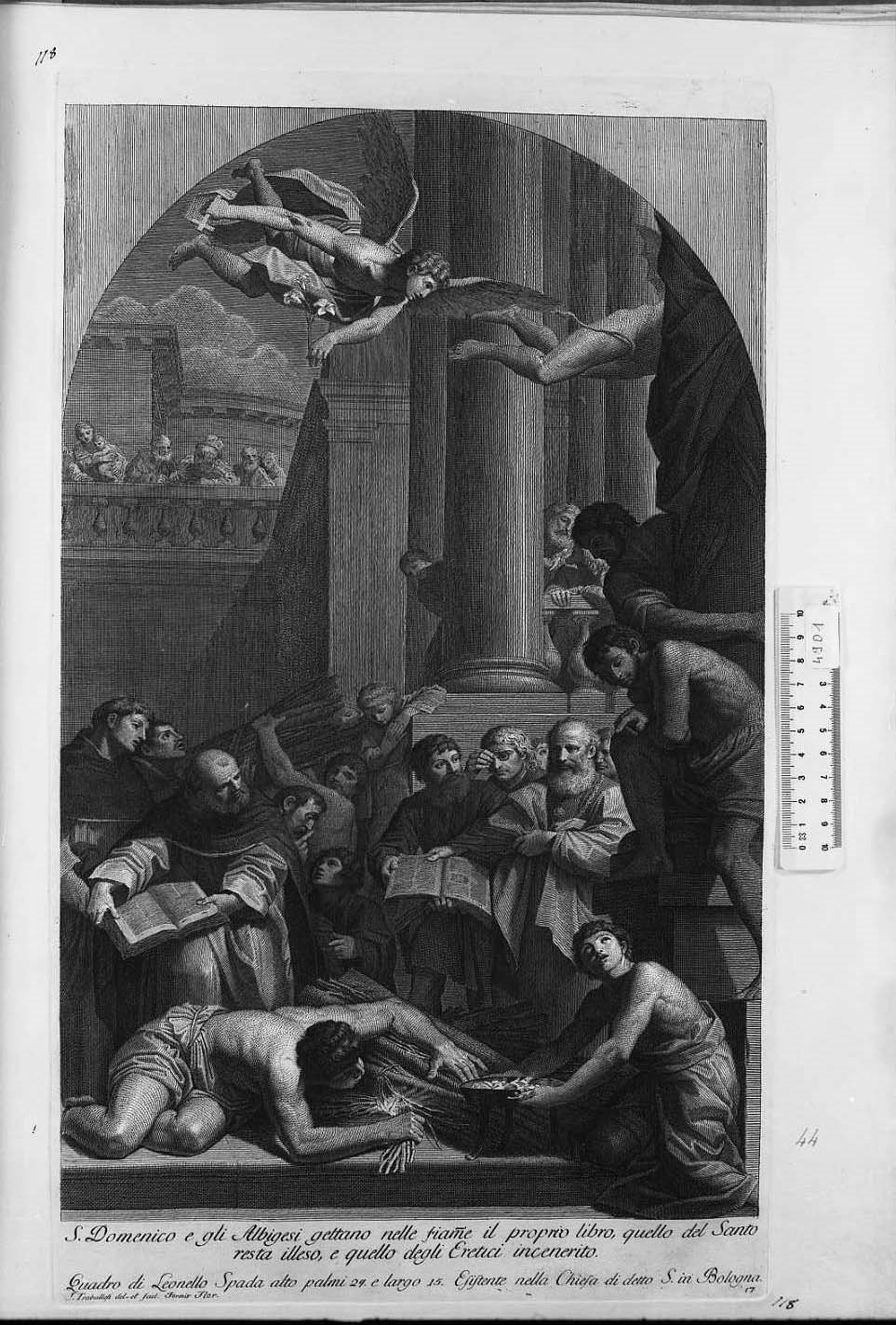 San Domenico e gli Albigesi bruciano i libri (stampa) di Spada Lionello, Traballesi Giuliano (secc. XVIII/ XIX)