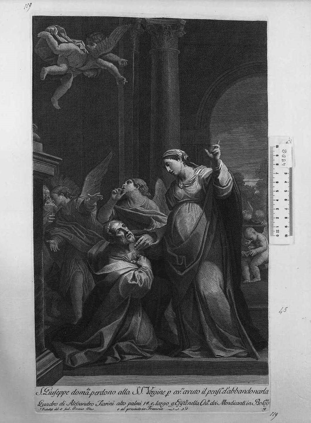 San Giuseppe chiede perdono alla Vergine (stampa) di Traballesi Giuliano, Tiarini Alessandro (secc. XVIII/ XIX)