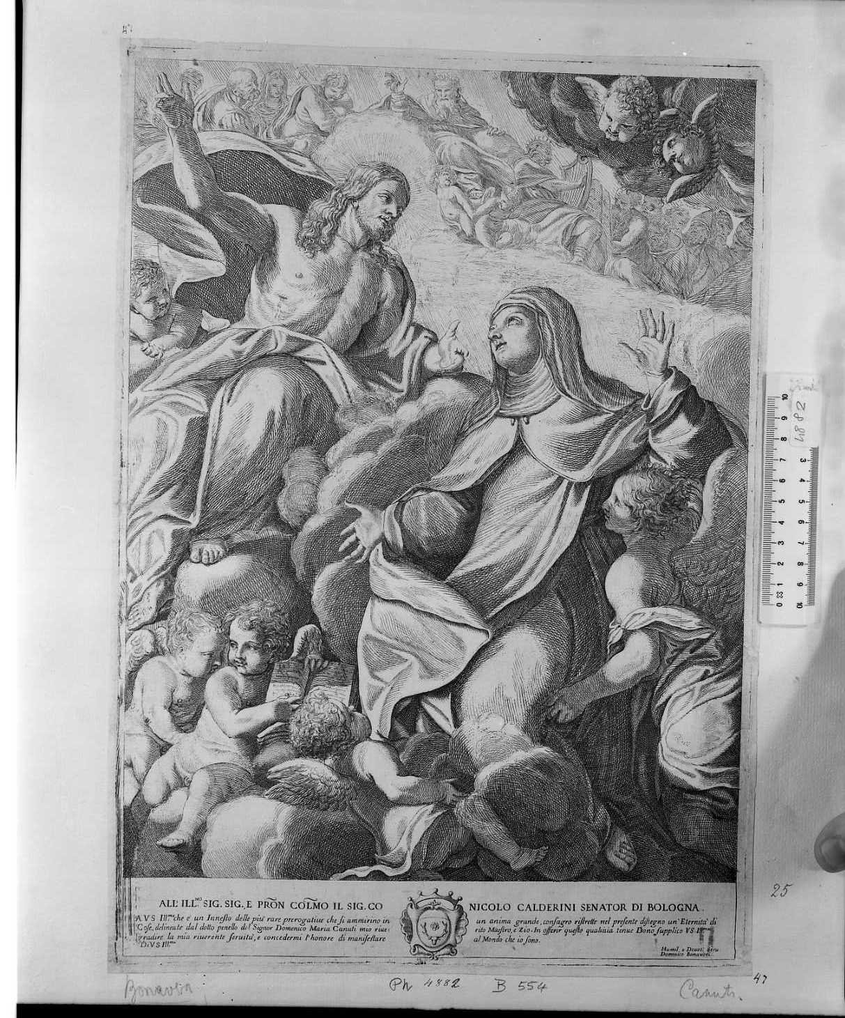 Santa Caterina trasportata in cielo (stampa) di Bonaveri Domenico Maria, Canuti Domenico Maria (sec. XVII)