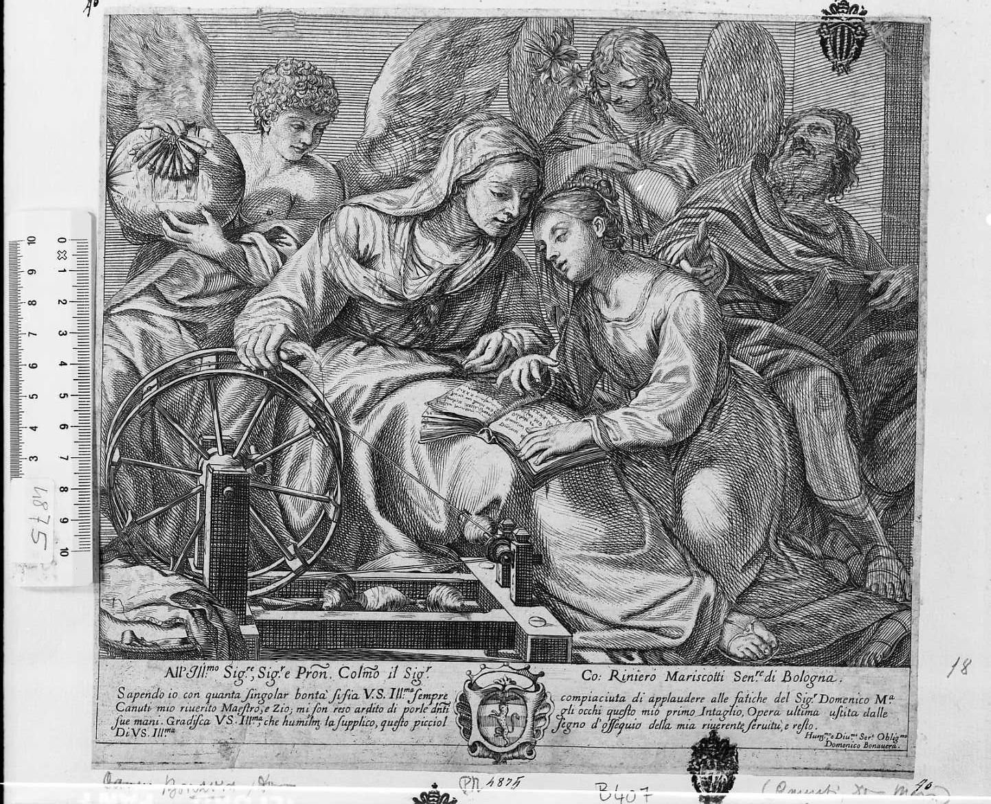Sant'Anna insegna a leggere alla Vergine (stampa tagliata) di Canuti Domenico Maria, Bonaveri Domenico Maria (sec. XVII)
