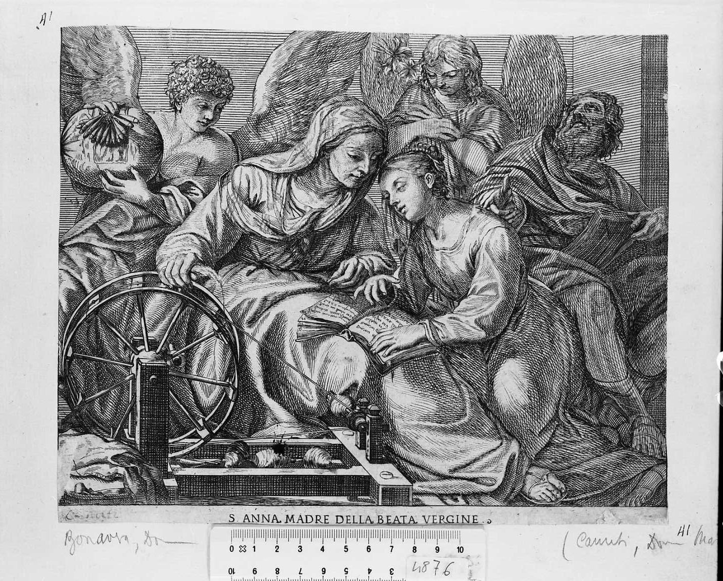 Sant'Anna insegna a leggere alla Vergine (stampa smarginata) di Canuti Domenico Maria, Bonaveri Domenico Maria (sec. XVII)
