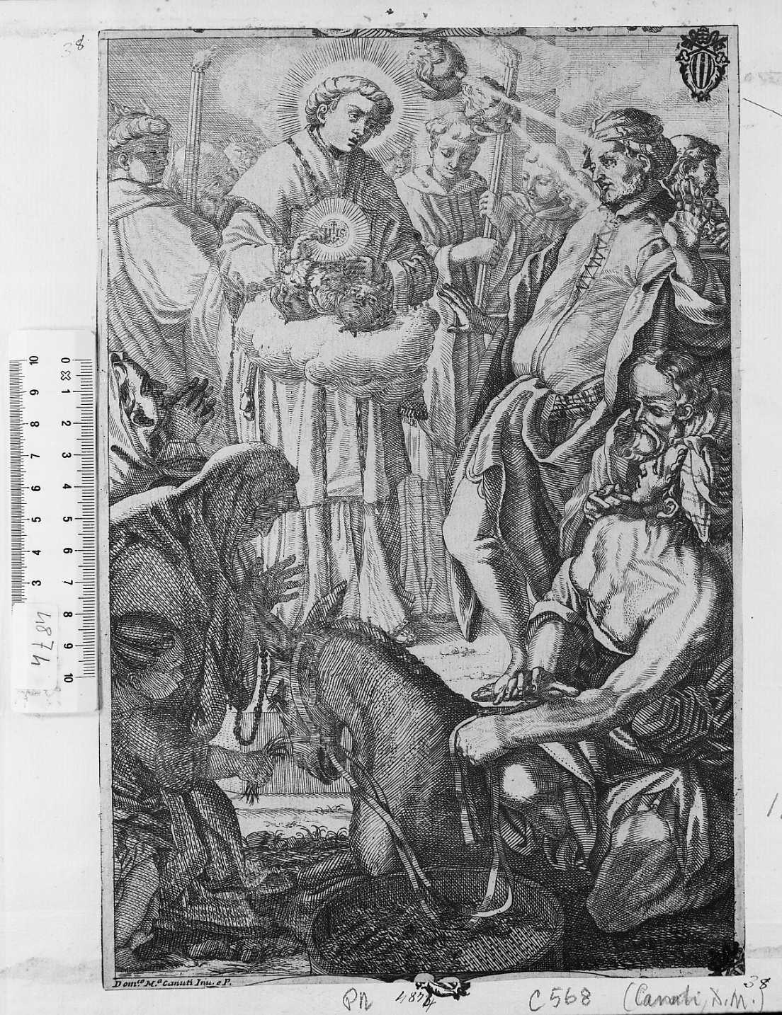 Il miracolo dell'ostia consacrata (stampa tagliata) di Canuti Domenico Maria (sec. XVII)