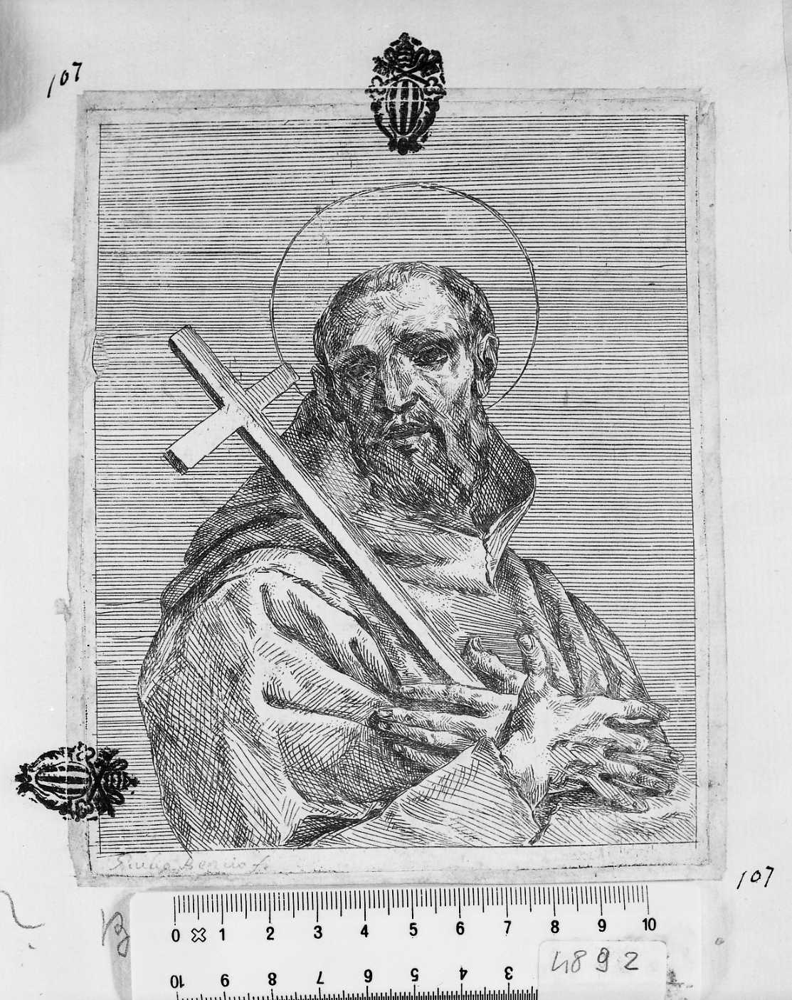 San Francesco che stringe la croce (stampa) di Benso Giulio (sec. XVII)