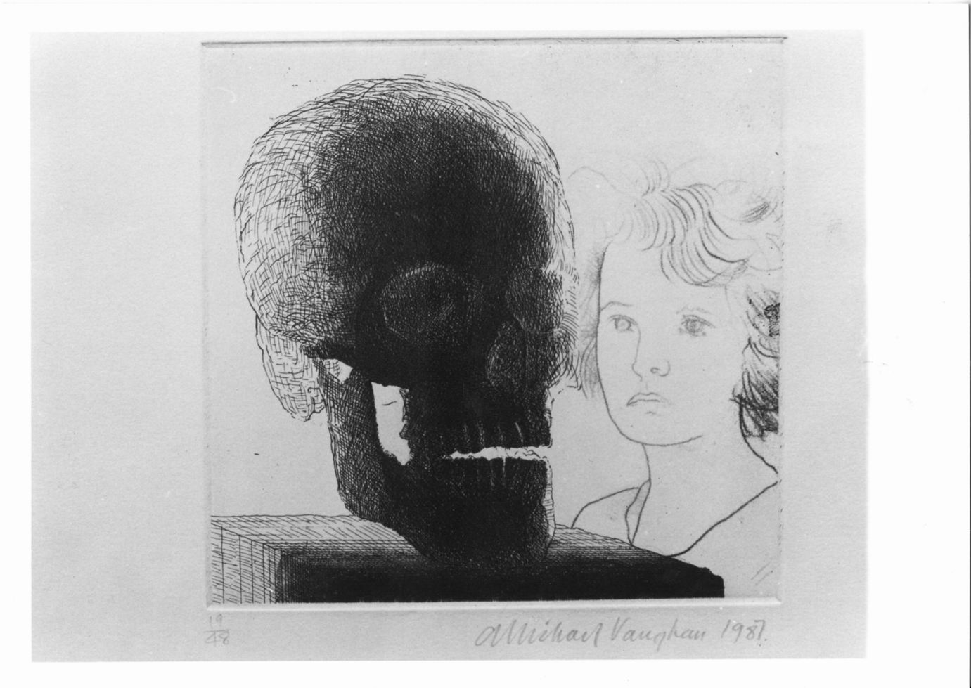 Death and the maiden, Teschio e volto femminile (stampa) di Vaughan Michael (sec. XX)