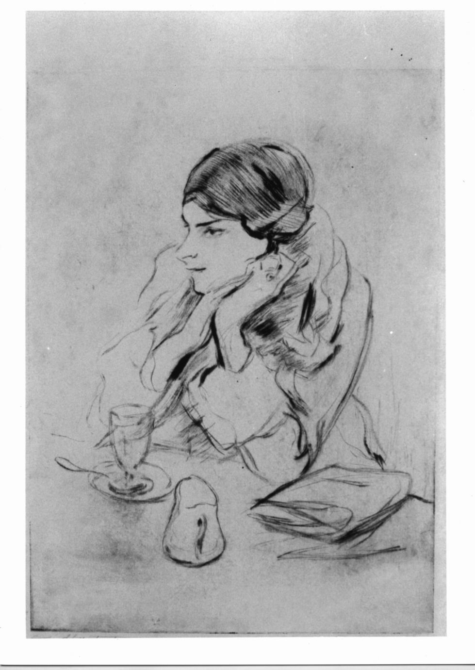 Figura femminile al caffé (stampa) di Pazzi (Protopazzis Andonios) (sec. XX)