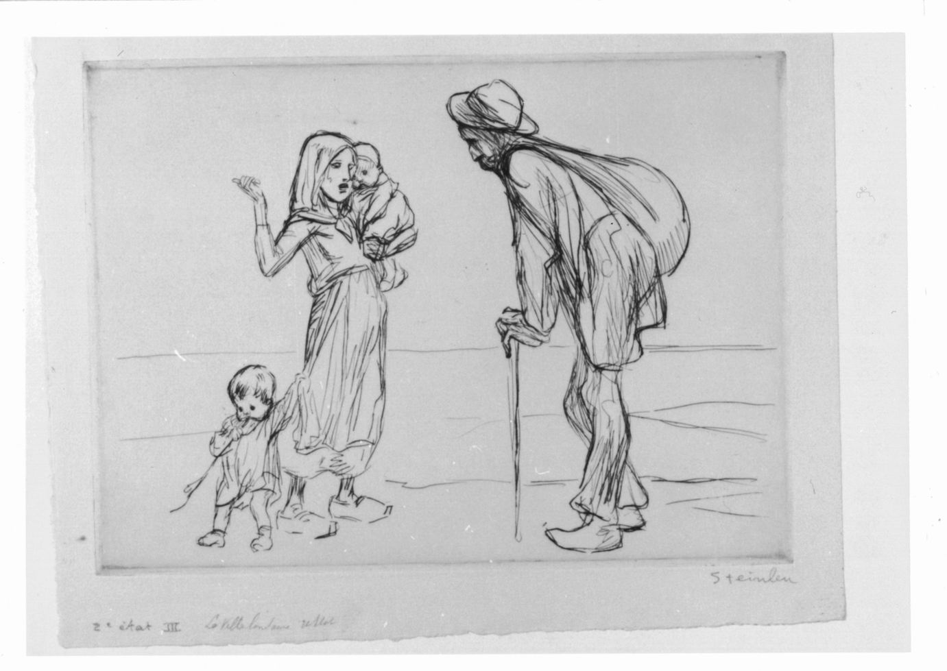 Figura femminile con due bambini e viandante (stampa) di Steinlen Théophile Alexandre (sec. XX)