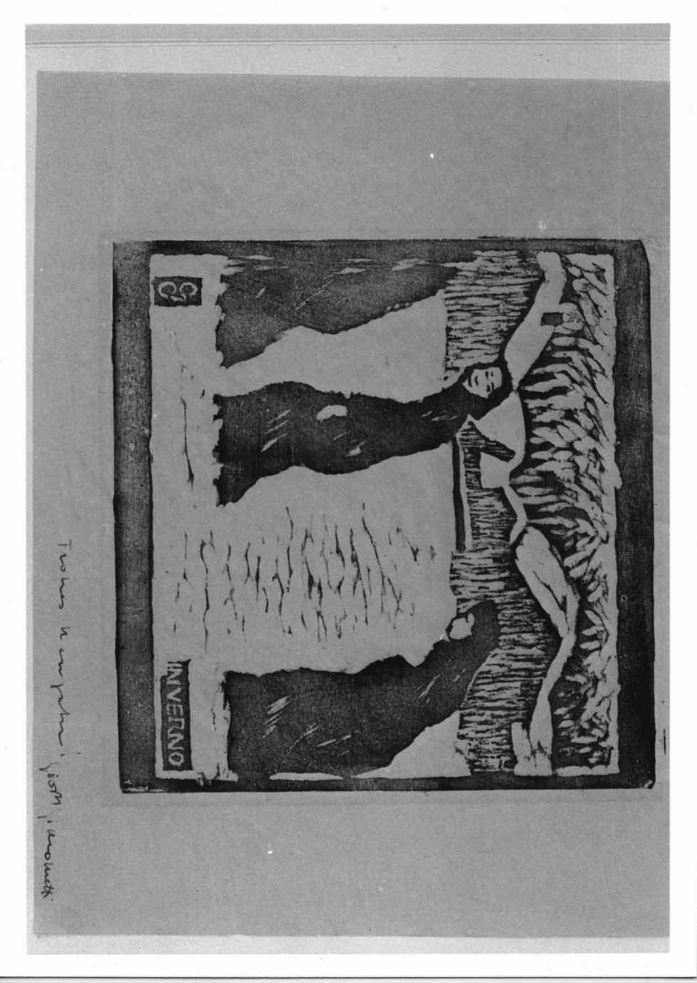Inverno, Figure femminili in paesaggio invernale (stampa) di Giacometti Giovanni (sec. XX)