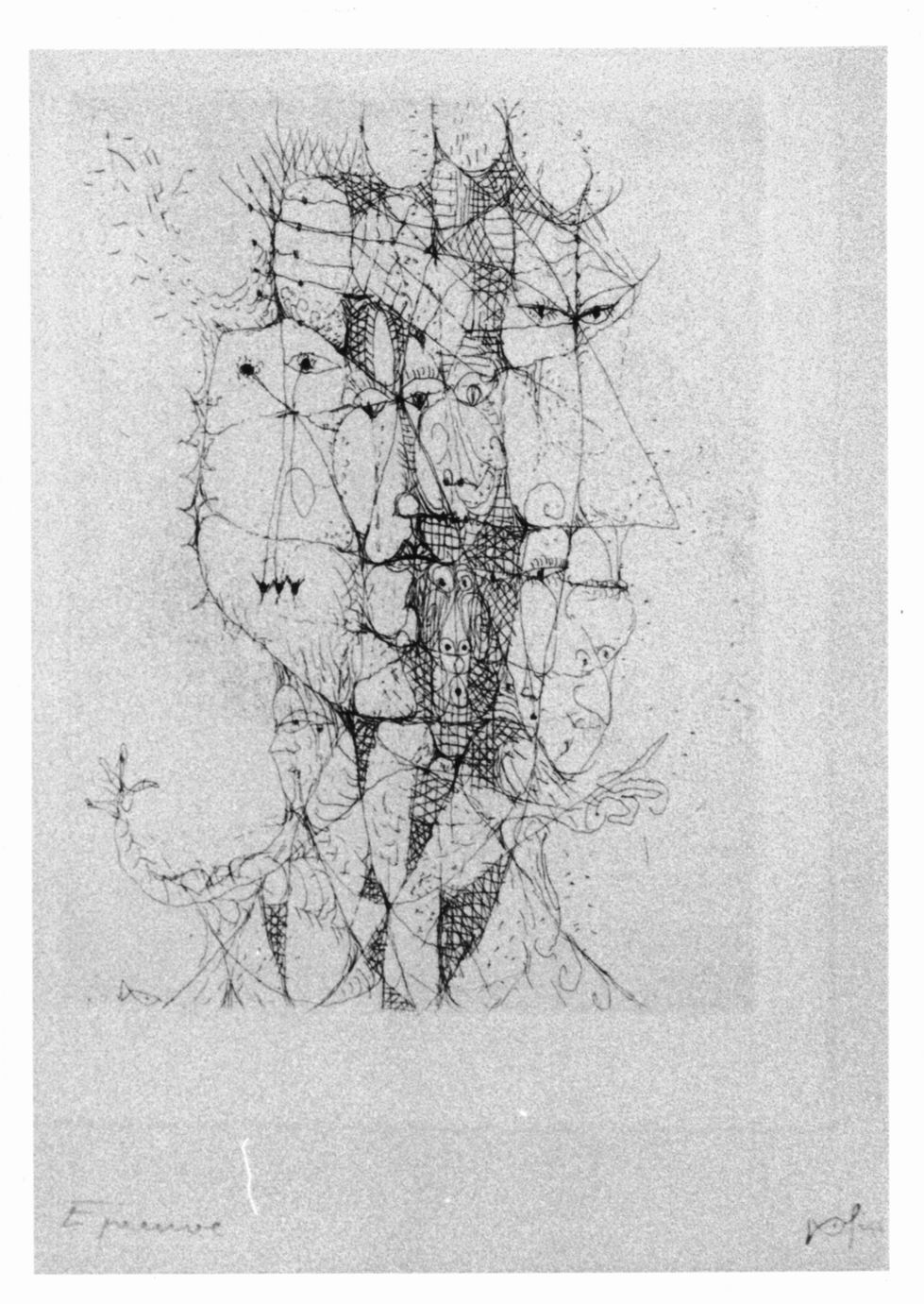 Profilo di uomo formato da sette teste (stampa) di Fischer Hans (sec. XX)