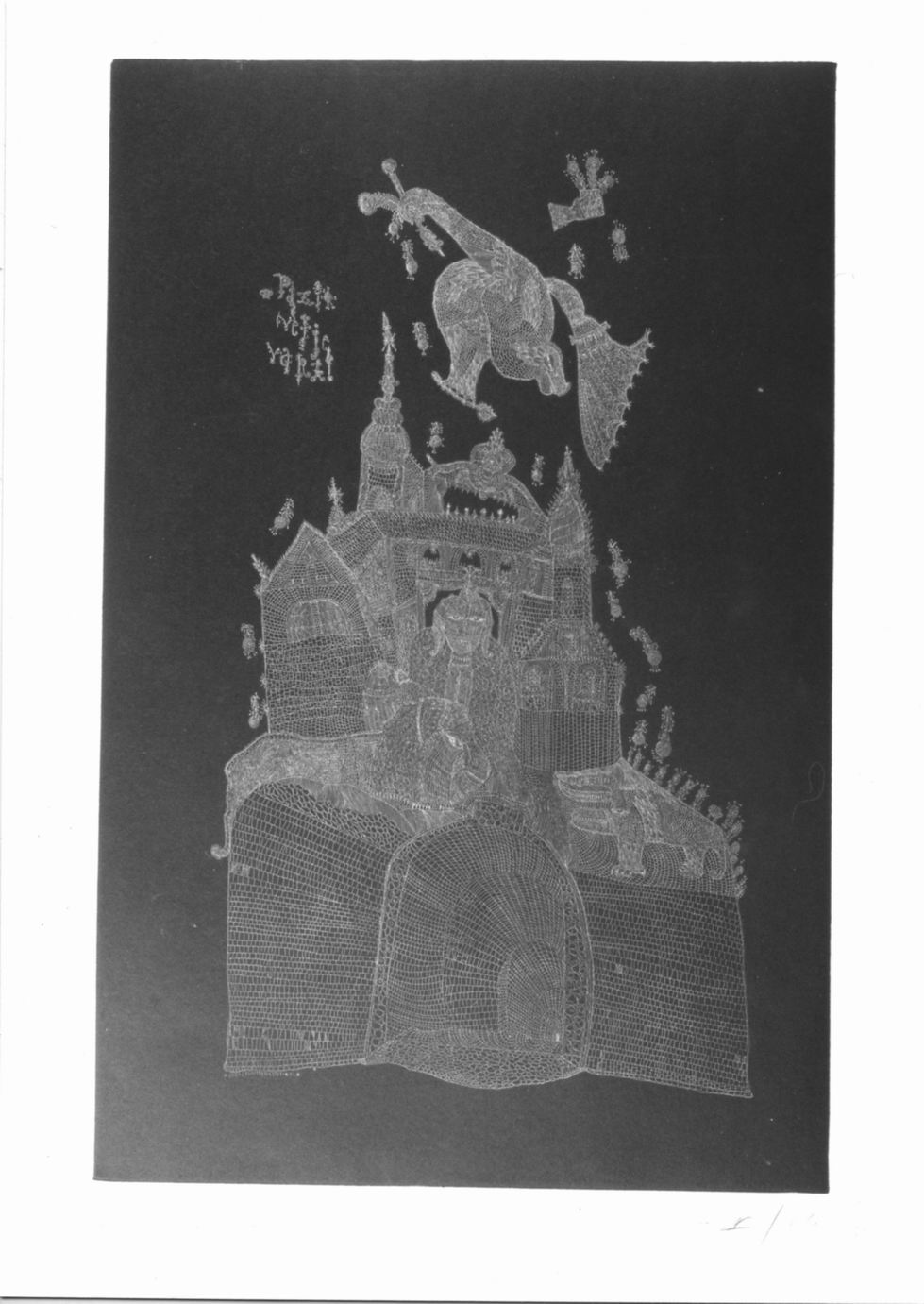 Palazzo orientale con figura e animali (stampa) di Joze Horvat detto Jaki (sec. XX)