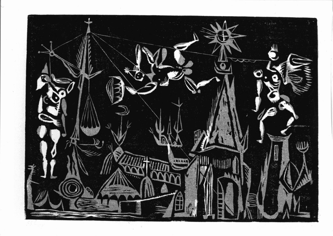 Veduta con marionette (stampa a colori) di Krsic Bogdan (sec. XX)