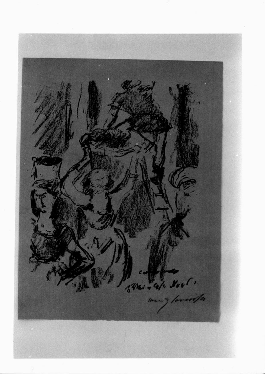 figure femminili con cesti e figura maschile su scala (stampa) di Corinth Louis detto Lovis (sec. XX)