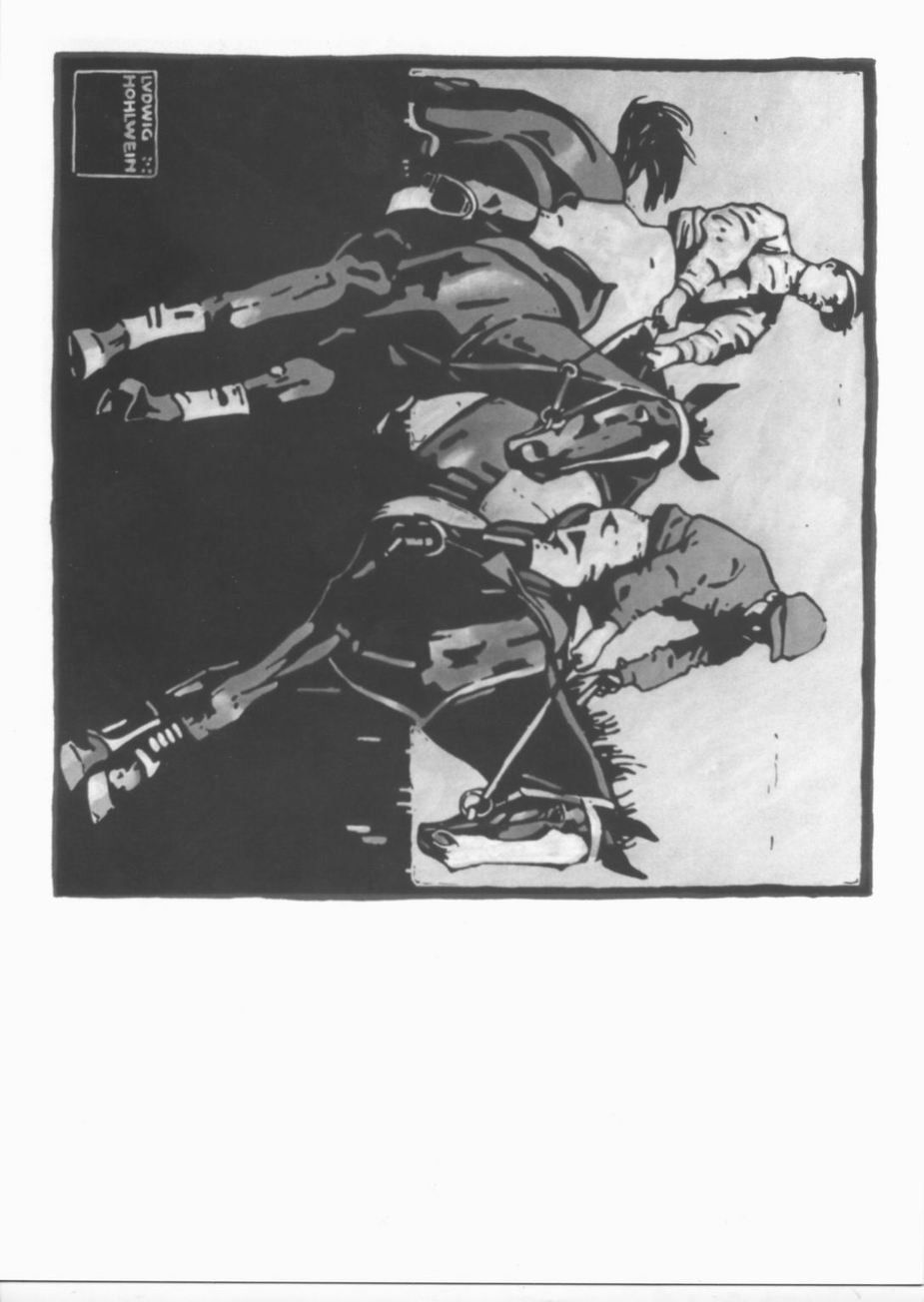 fantini su cavalli in corsa (stampa a colori, elemento d'insieme) di Hohlwein Ludwig (sec. XX)