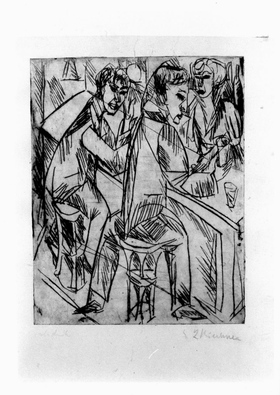 Barszene, figura al banco di un bar (stampa) di Kirchner Ernst Ludwig (sec. XX)