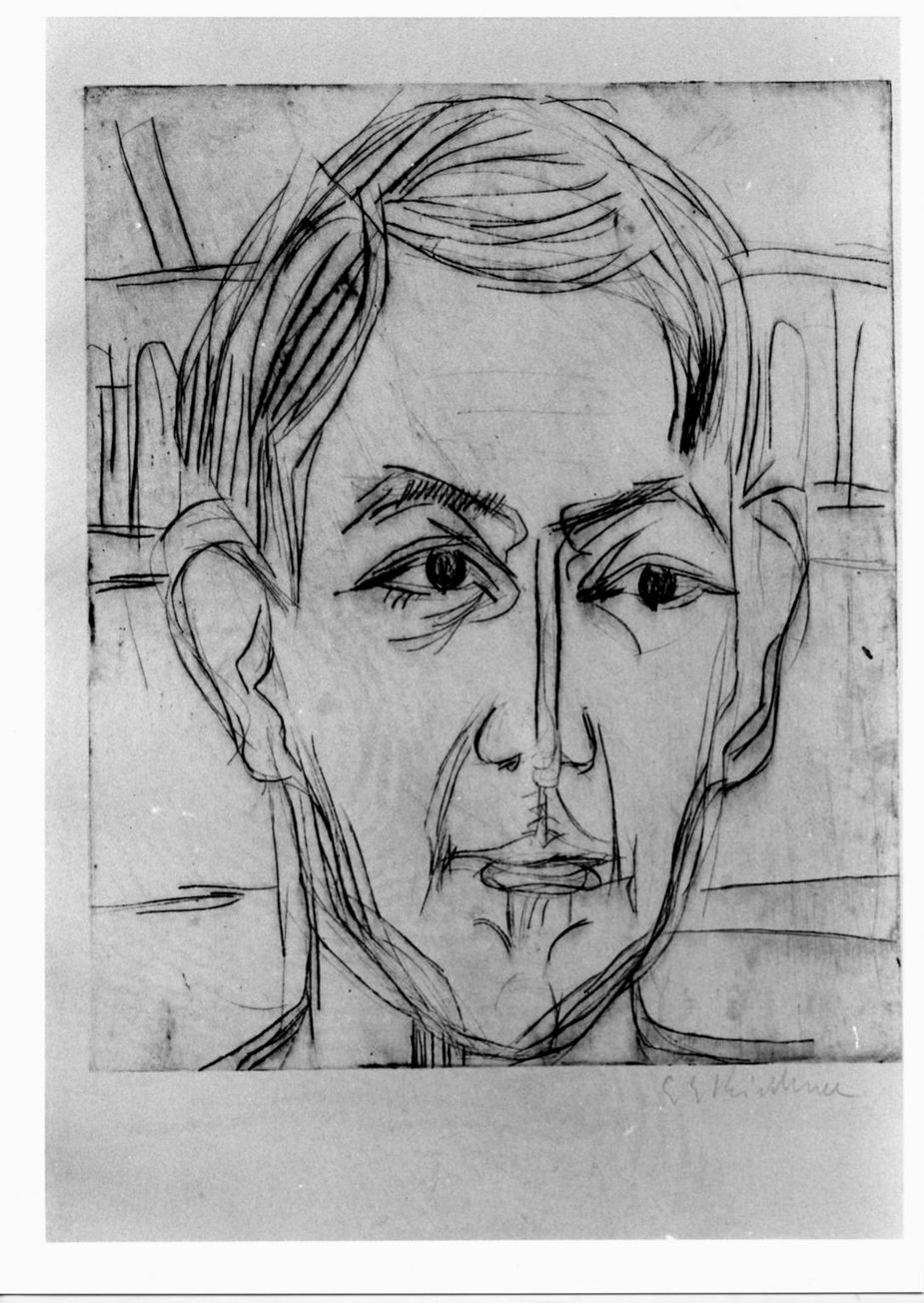 Kopf eines jungen Mannes (Dr. Hans Butow), volto maschile (stampa) di Kirchner Ernst Ludwig (sec. XX)