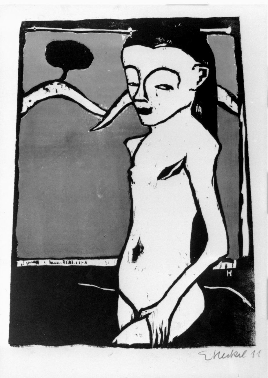 Fränzi, nudo di fanciulla in piedi (stampa a colori) di Heckel Erich (sec. XX)