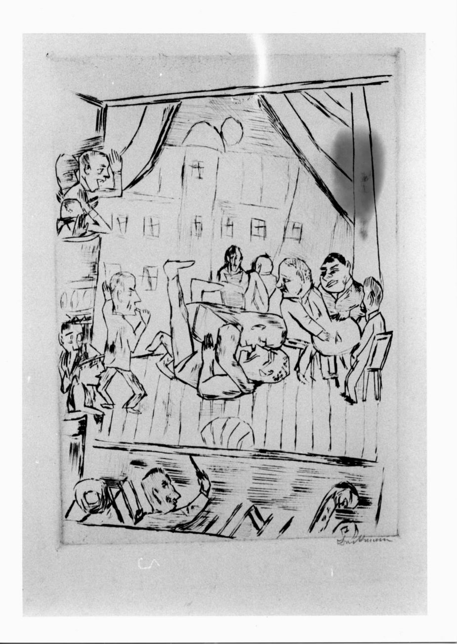 Ringkampf, scena di lotta su palcoscenico (stampa) di Beckmann Max (sec. XX)