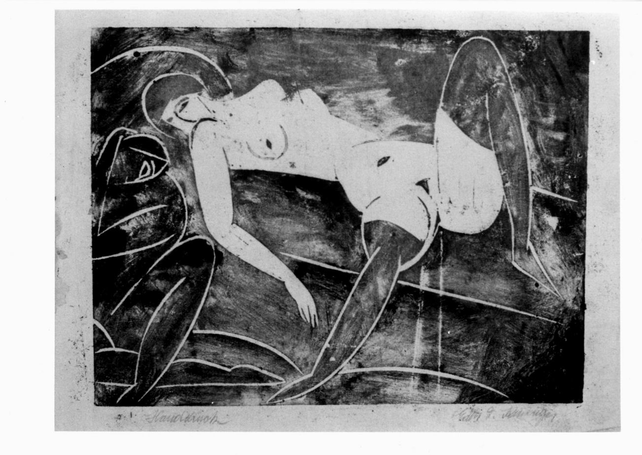 nudo femminile sdraiato (stampa a colori) di Kinzinger Edmund Daniel (sec. XX)