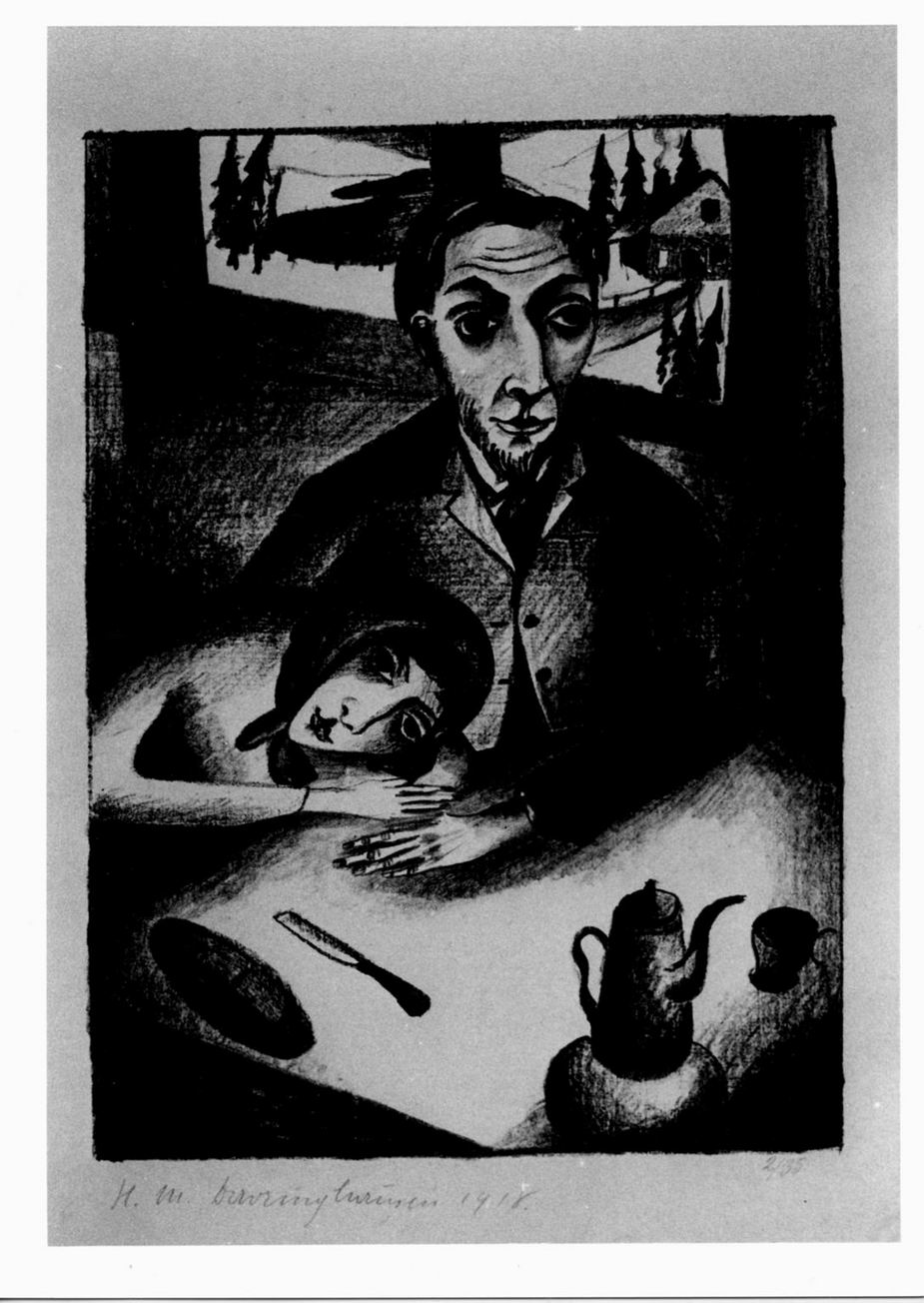 coppia di figure in un interno (stampa) di Dawringhausen Heinrich Maria (sec. XX)