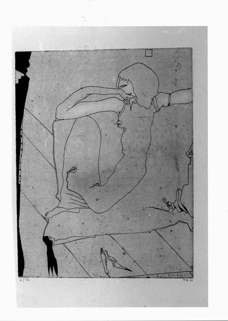 figura femminile accovacciata (stampa) di Janssen Horst (sec. XX)