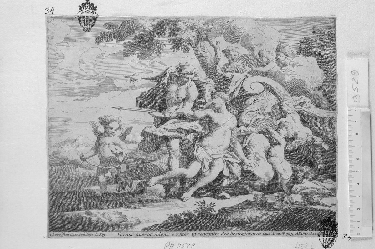 Adone che parte per la caccia (stampa) di Loir Nicolas Pierre (sec. XVII)