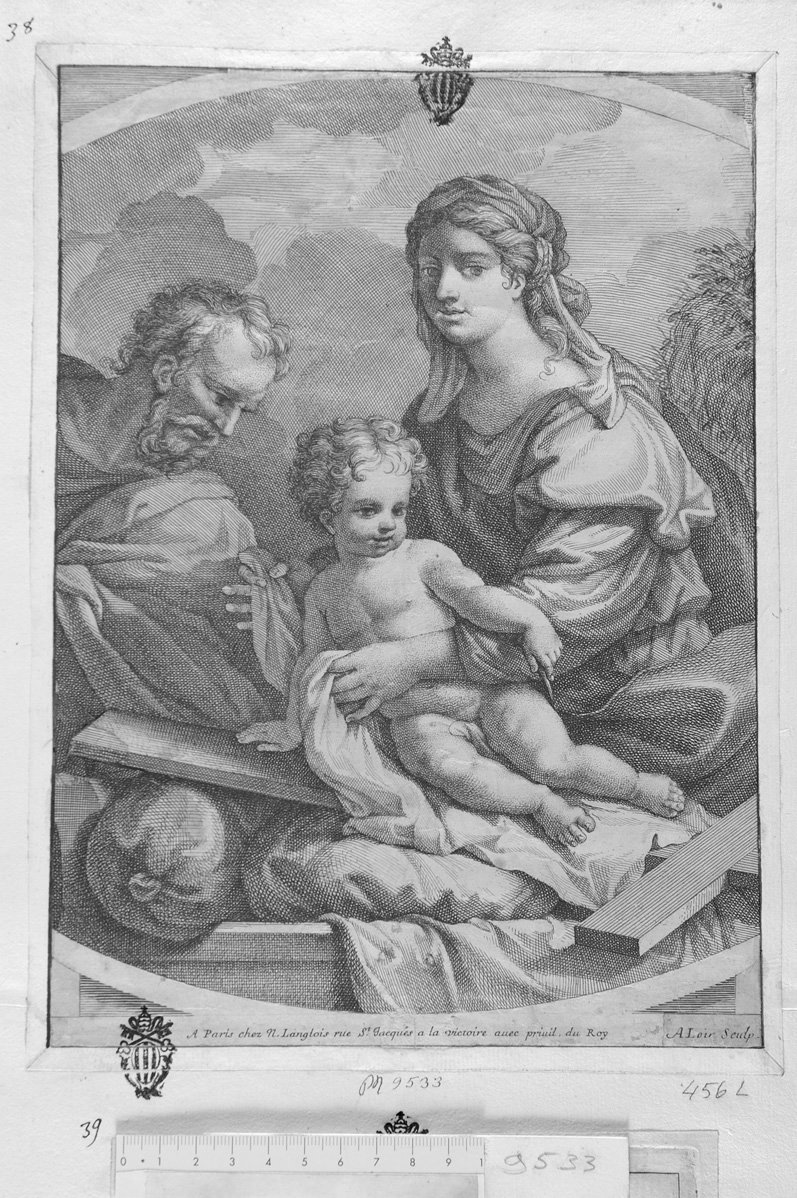 La Vergine col Bambino seduto sulla Croce e S. Giuseppe (stampa) di Loir Nicolas Pierre (sec. XVII)
