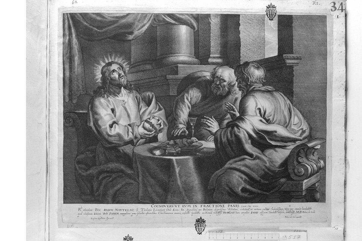 La Cena di Cristo con due Apostoli (stampa) di De Jode Peeter (sec. XVII)