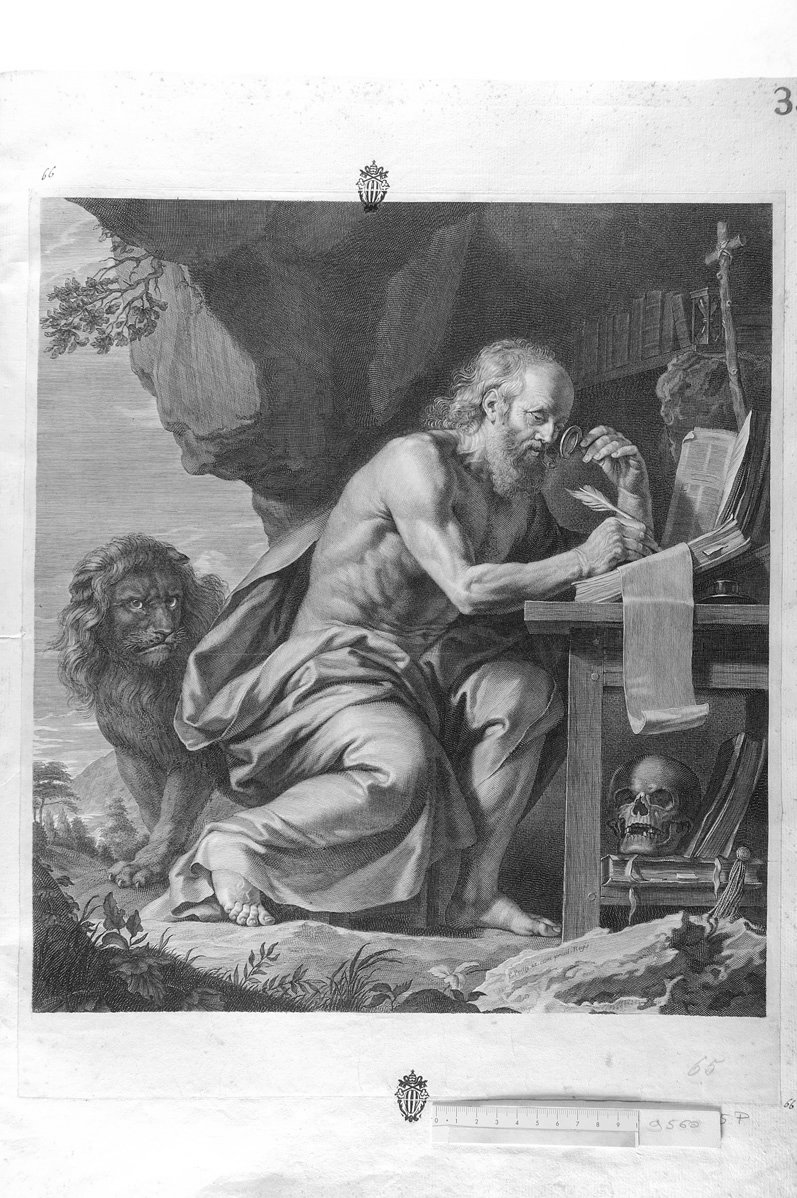 San Girolamo nel deserto (stampa) di De Poilly François (sec. XVII)