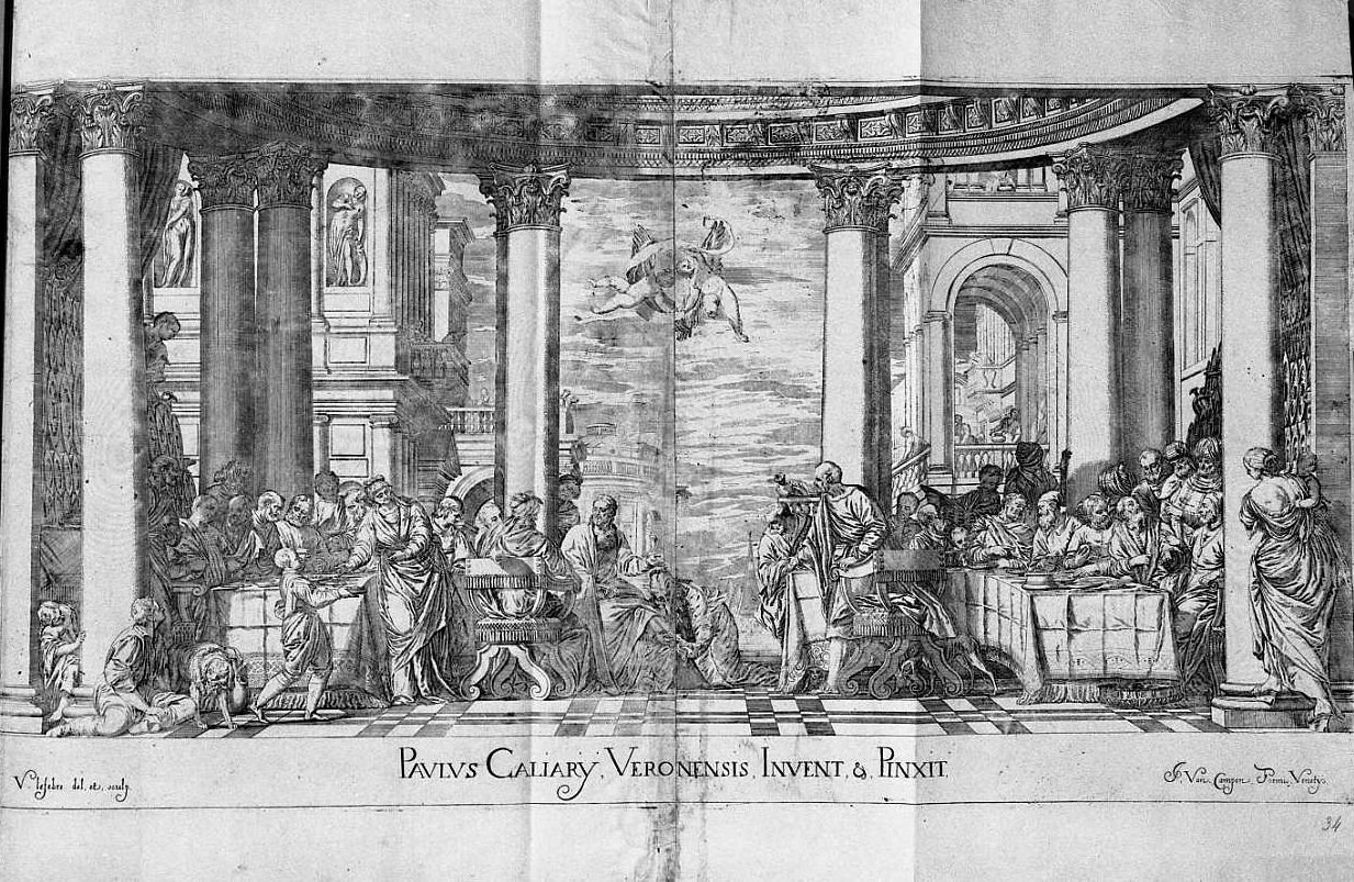 Cristo alle nozze del Fariseo e la conversione della Maddalena (stampa) di Le Fevre Valentin (sec. XVII)