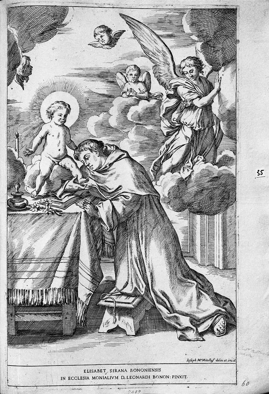 Sant'Antonio da Padova adora il Bambino Gesù (stampa) di Mitelli Giuseppe Maria (sec. XVII)