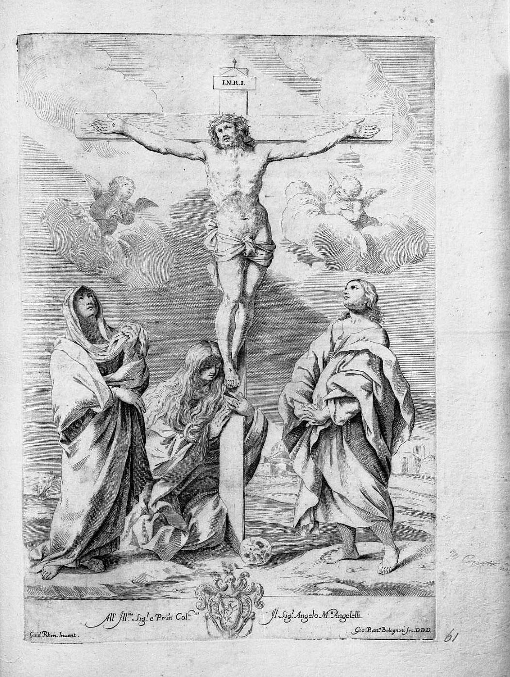 Gesù crocefisso ai piedi la Vergine, la Maddalena e san Giovanni (stampa) di Bolognini Giovanni Battista il Vecchio (sec. XVII)