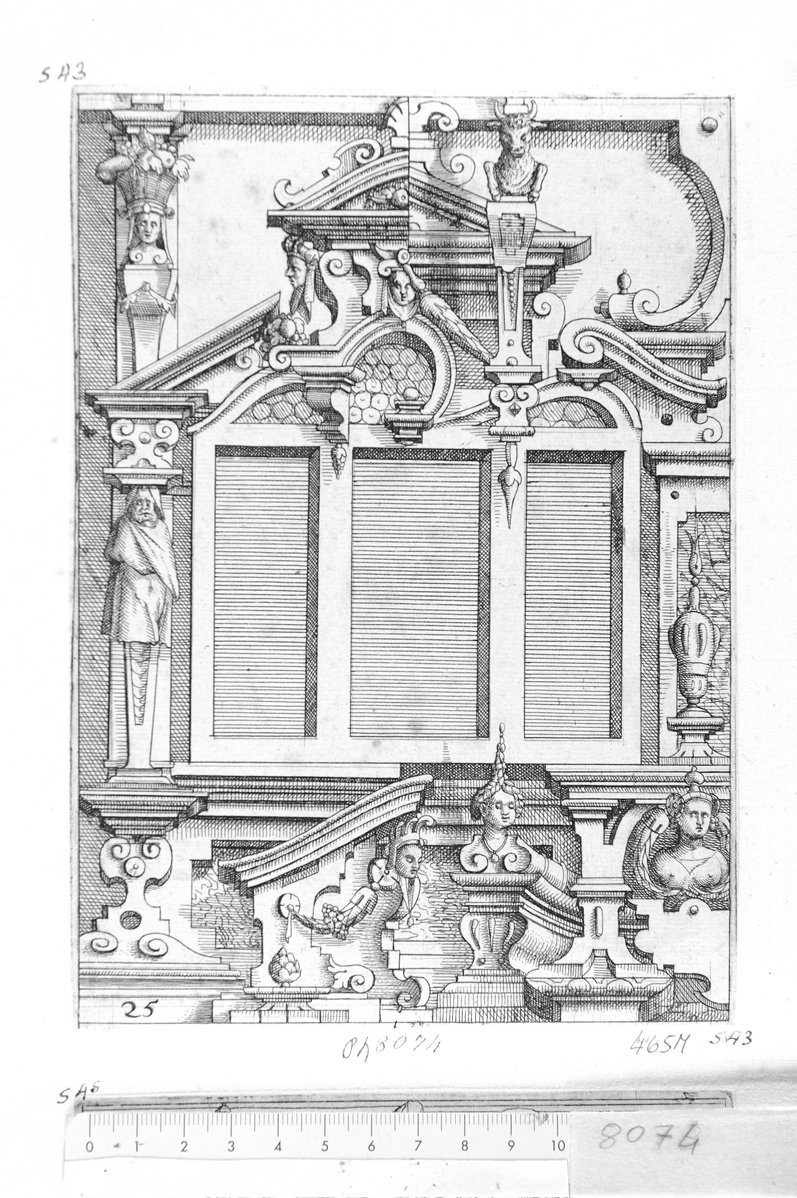 25. Disegno architettonico con inferiata (stampa) di Meyer Daniel (sec. XVII)