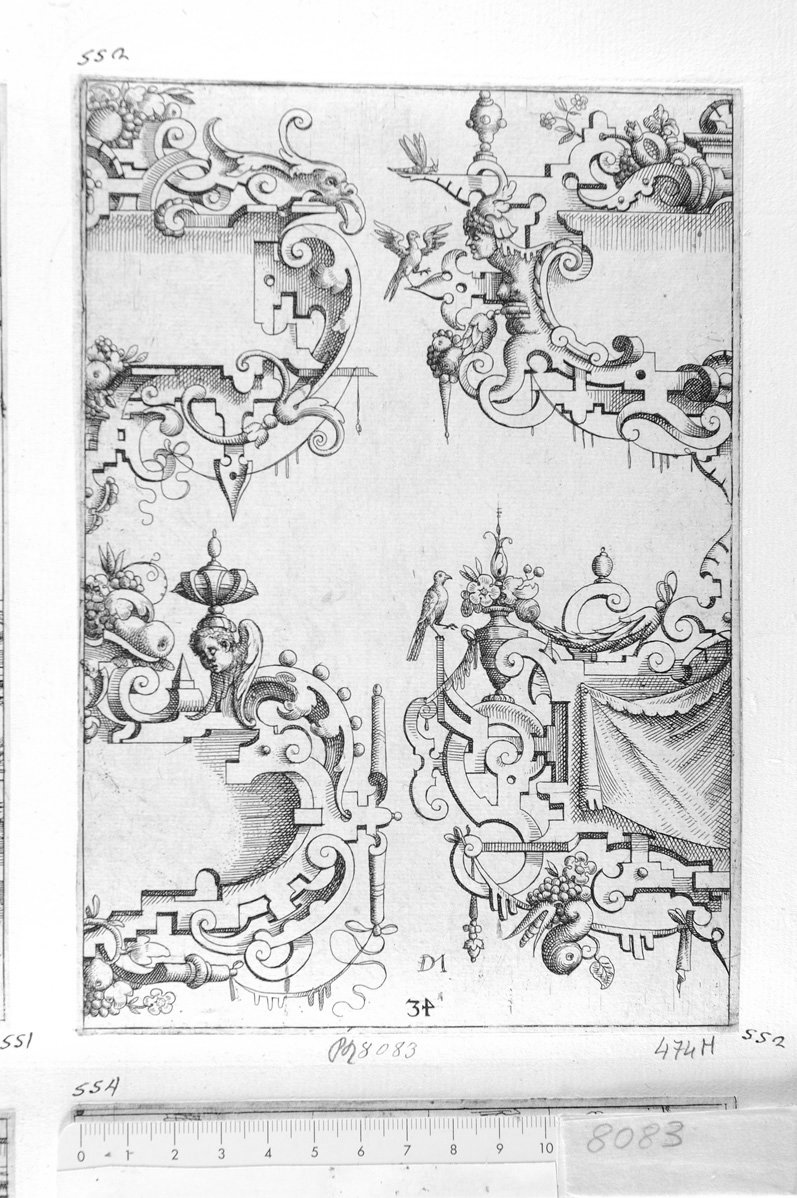 34. Ornato con monogramma D M (stampa) di Meyer Daniel (sec. XVII)