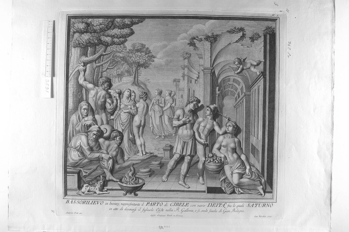 Cibele e Saturno (stampa) di Vascellini Gaetano (sec. XVIII)