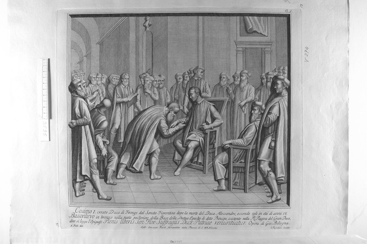 Cosimo creato duca dal senato fiorentino (stampa) di Vascellini Gaetano (sec. XVIII)