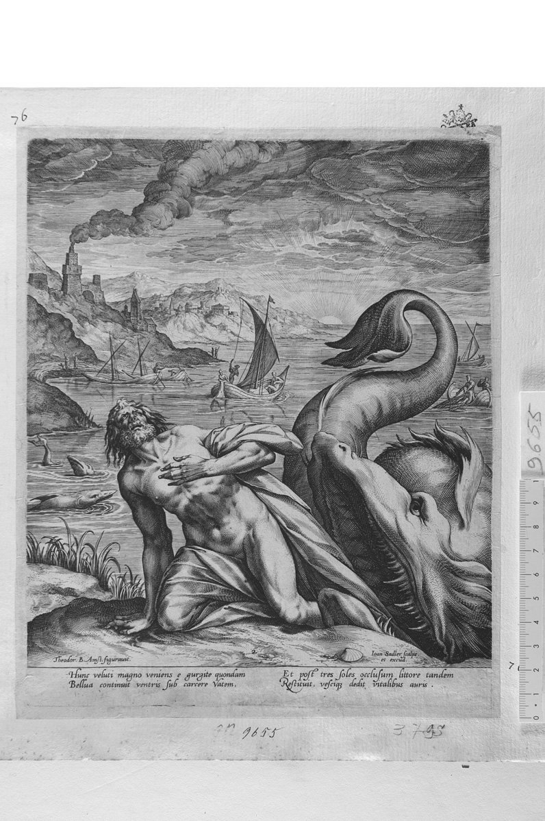 Giona e la balena (stampa) di Sadeler Johannes (sec. XVII)