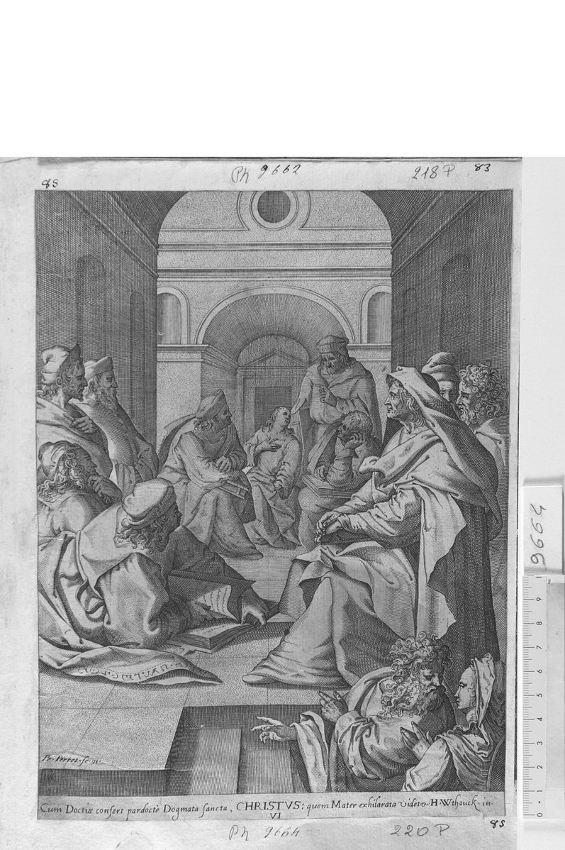 Cristo che disputa fra i dottori (stampa) di Perrier Petrus (sec. XVII)