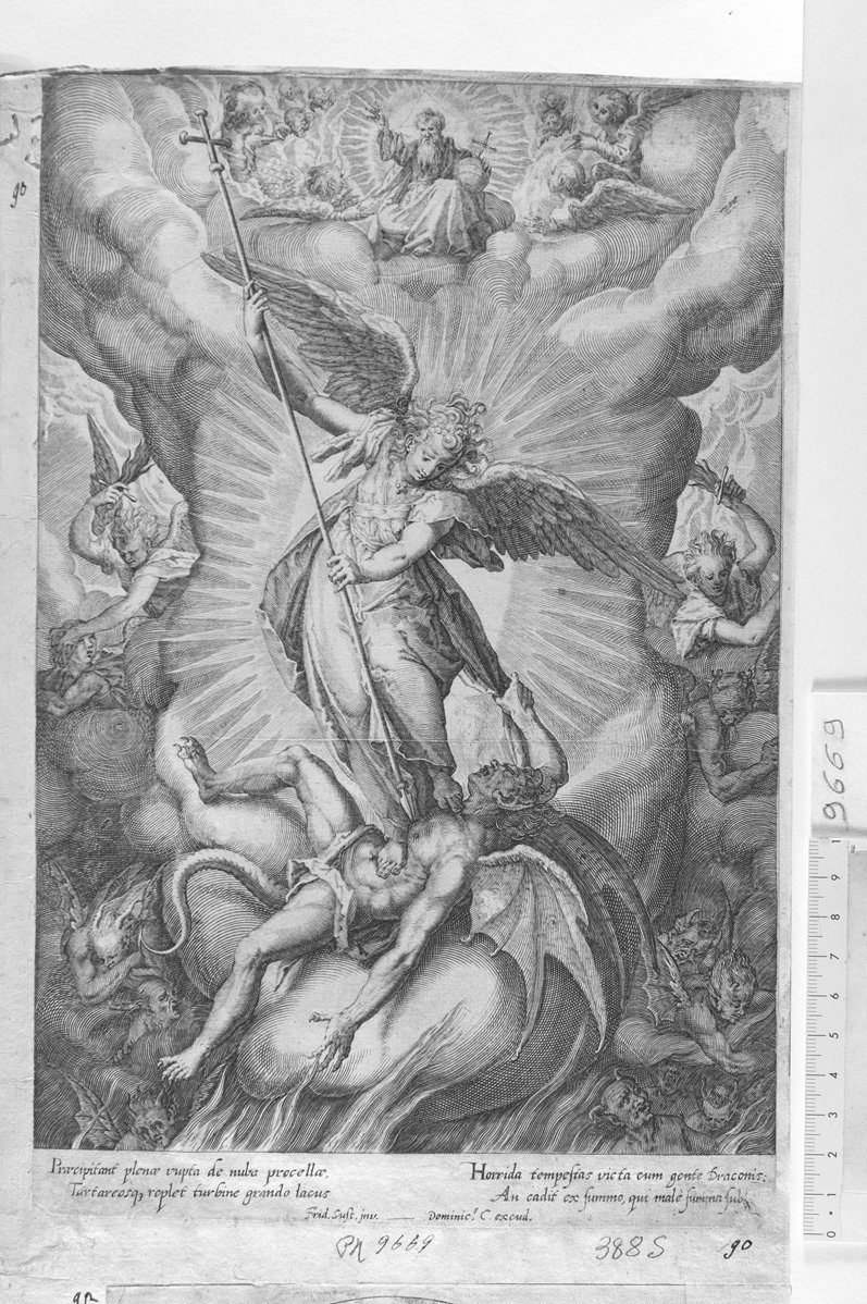 L'Arcangelo Michele che caccia il demonio (stampa) di Sadeler Johannes (attribuito) (sec. XVII)