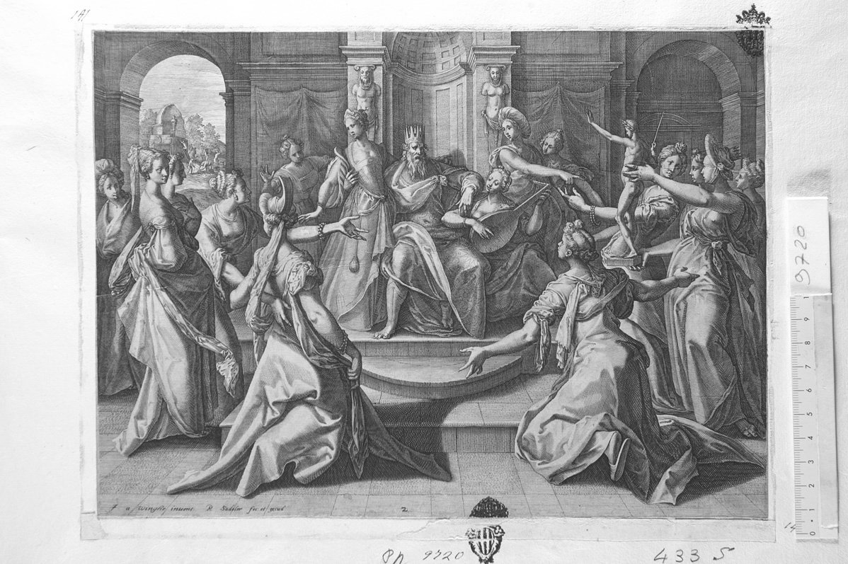 Salomone in mezzo alle donne e agli idoli (stampa) di Sadeler Raphael (sec. XVII)