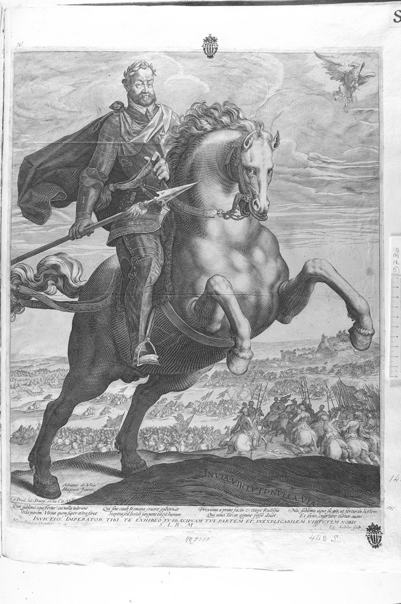 L'imperatore Rodolfo II a cavallo (stampa) di Sadeler Egidius II (sec. XVII)