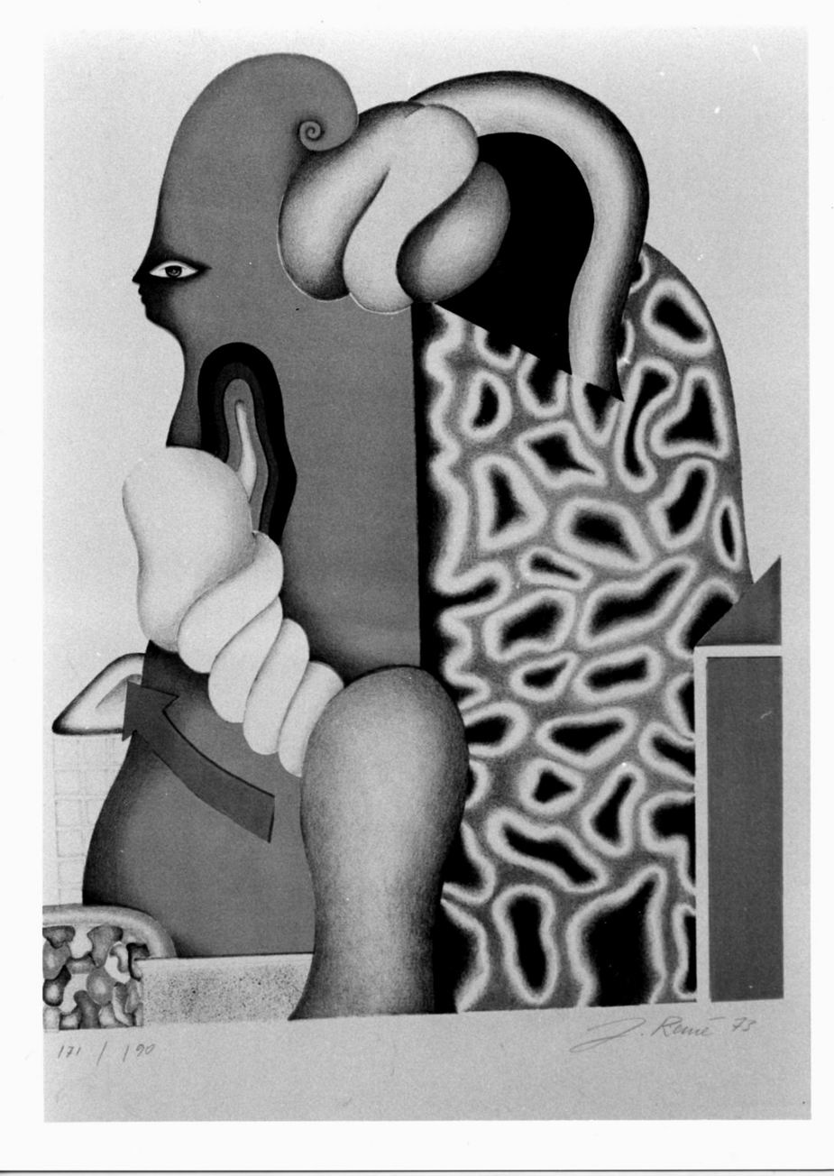 composizione con figura (stampa a colori) di Remè Jörg Christian (sec. XX)