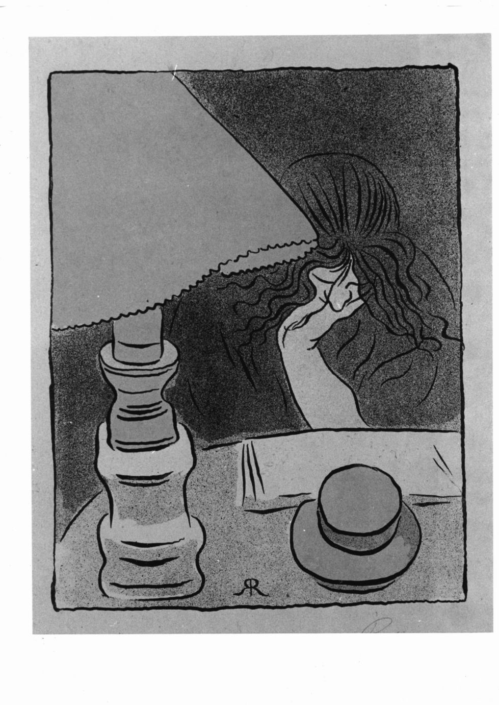 Figura femminile che legge alla luce di una lampada (stampa a colori) di Rippl-Ronai Joseef (sec. XIX)