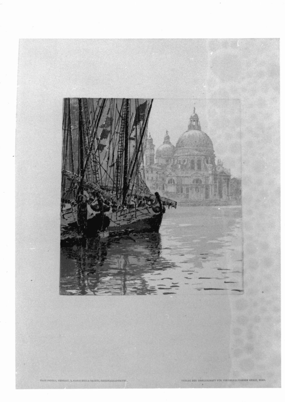 Scorcio di Venezia con chiesa della Salute e barche (stampa a colori) di Figura Hans (sec. XX)