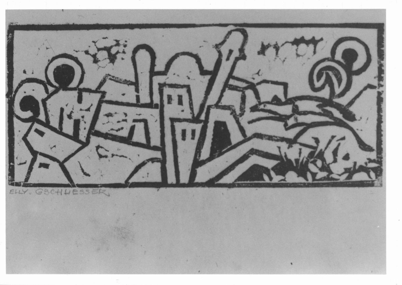 Veduta di città con minareti (stampa) di Gschliesser-Cornaro Elly (sec. XX)