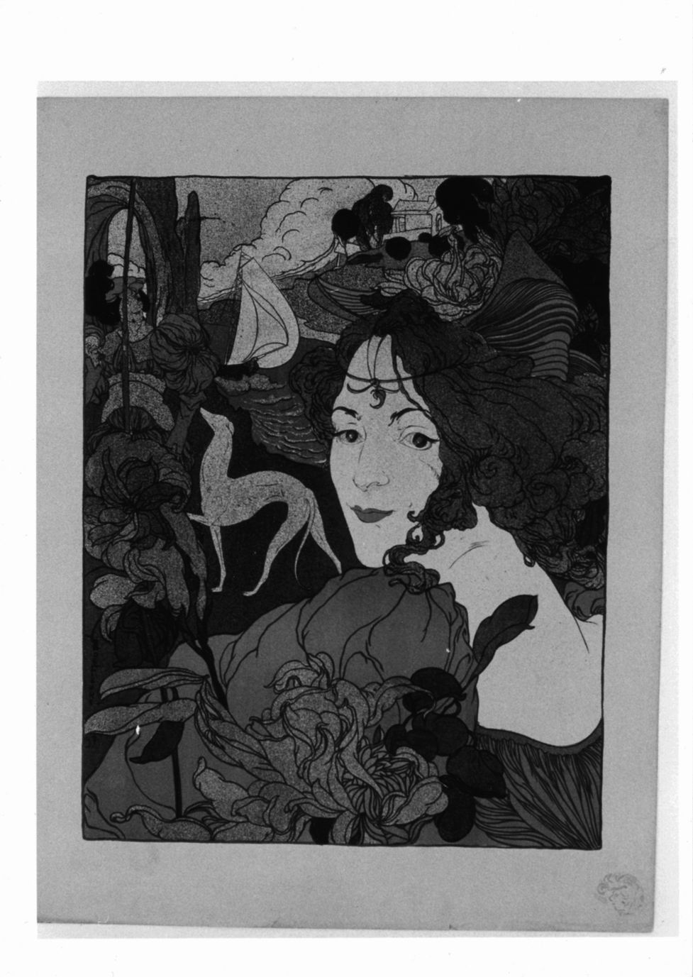 Retour, due figure in paesaggio con veliero e cane levriero (stampa a colori) di Van Sluijster Georges detto Georges de Feure (sec. XIX)