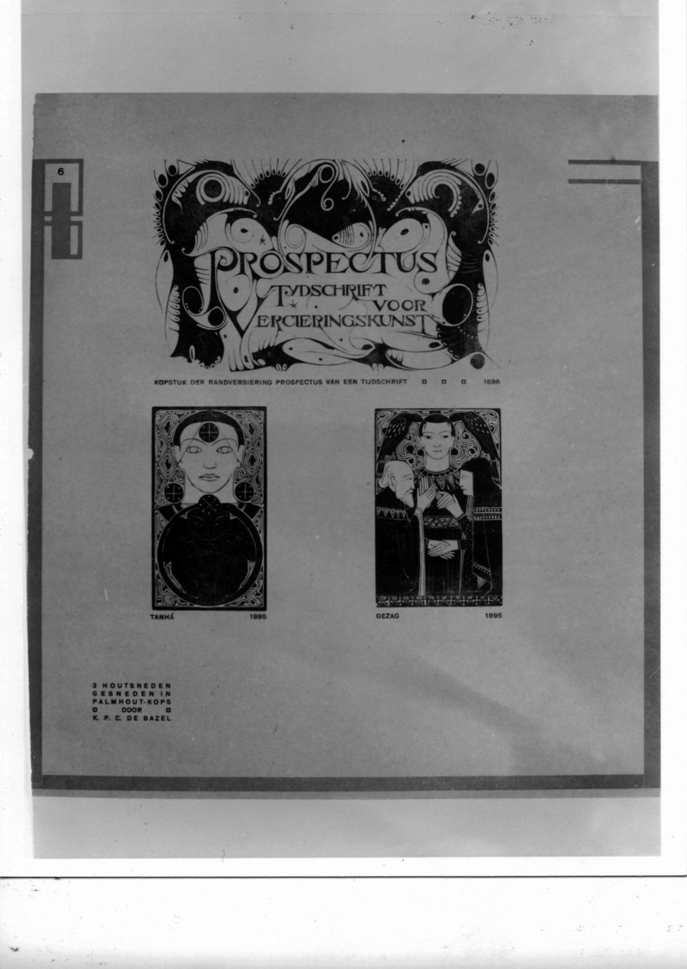 testa maschile e serpente in forma di ideogramma o racchiudente figura maschile; tre figure e due uccelli (stampa) di De Bazel Karel Petrus Cornelis (sec. XIX)