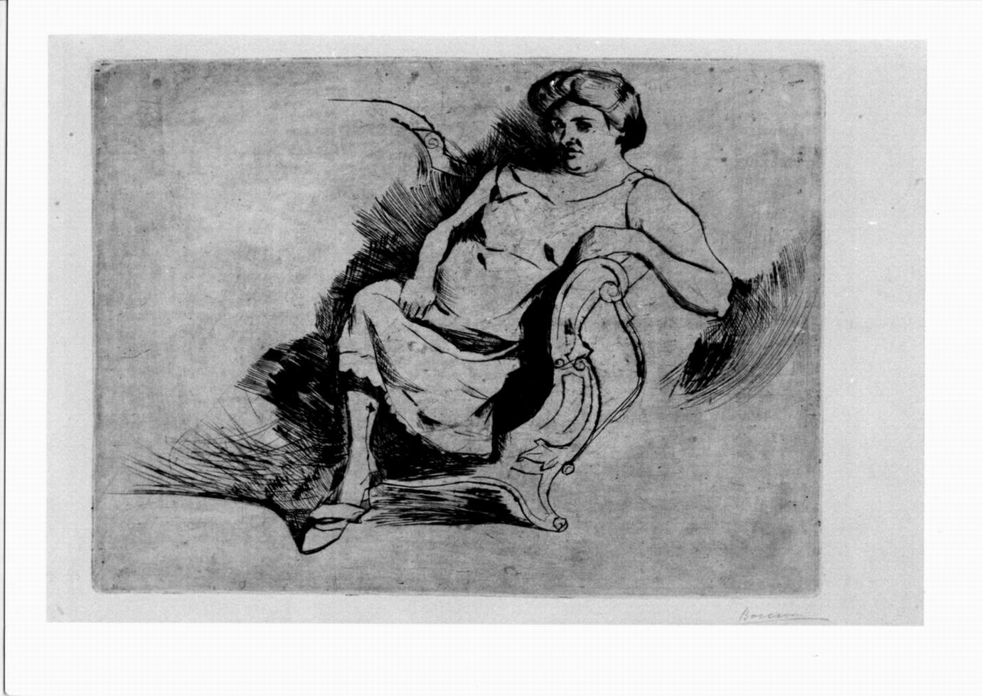 Gisella, figura femminile seduta su divano (stampa) di Boccioni Umberto (sec. XX)